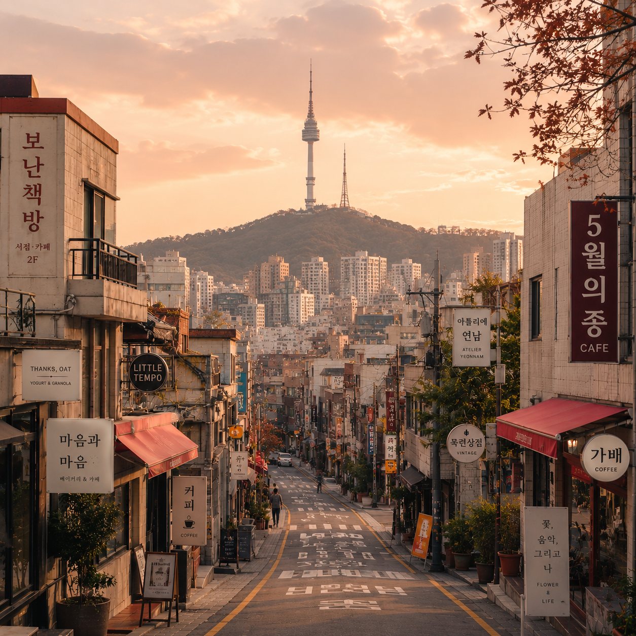 Warm Seoul street at sunset